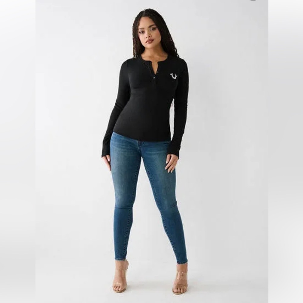 True Religion Horseshoe logo Black Henley size L